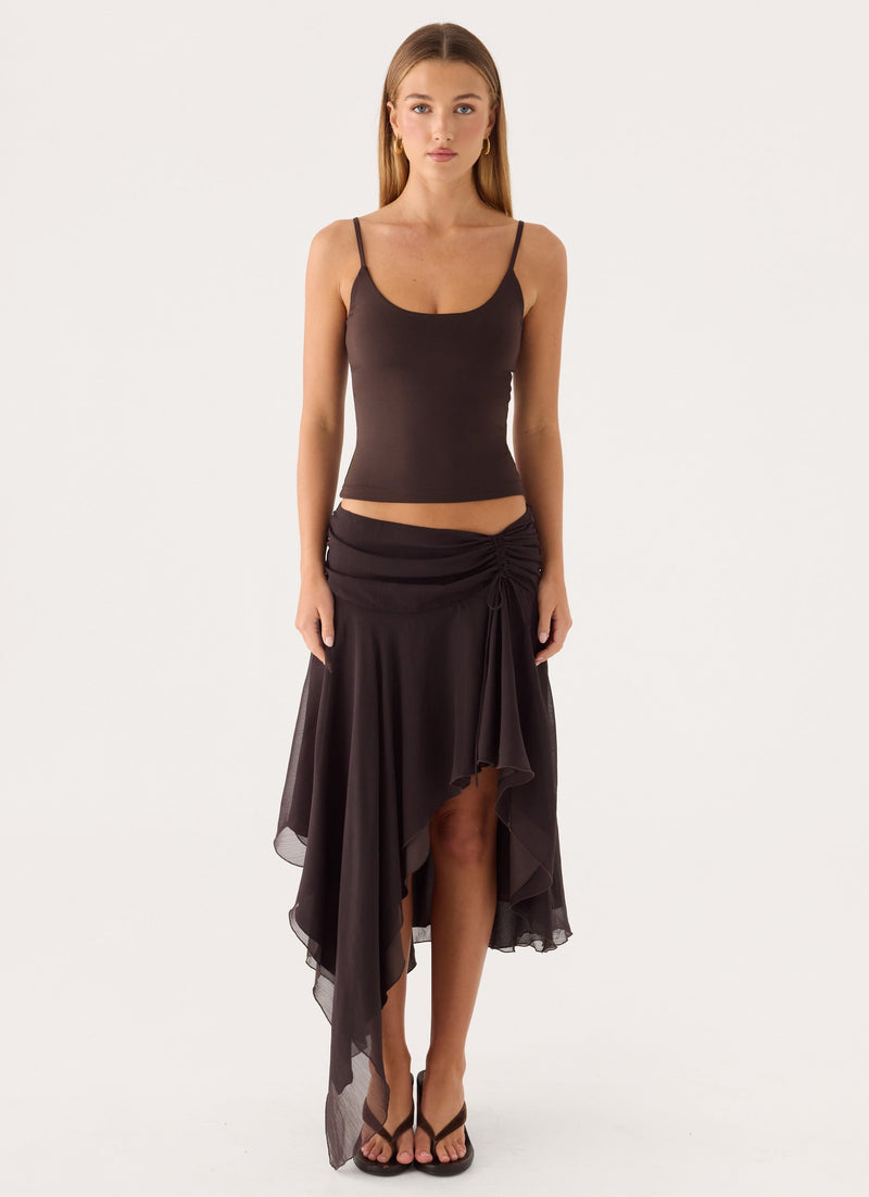 Abeda Asymmetrical Midi Skirt - Chocolate