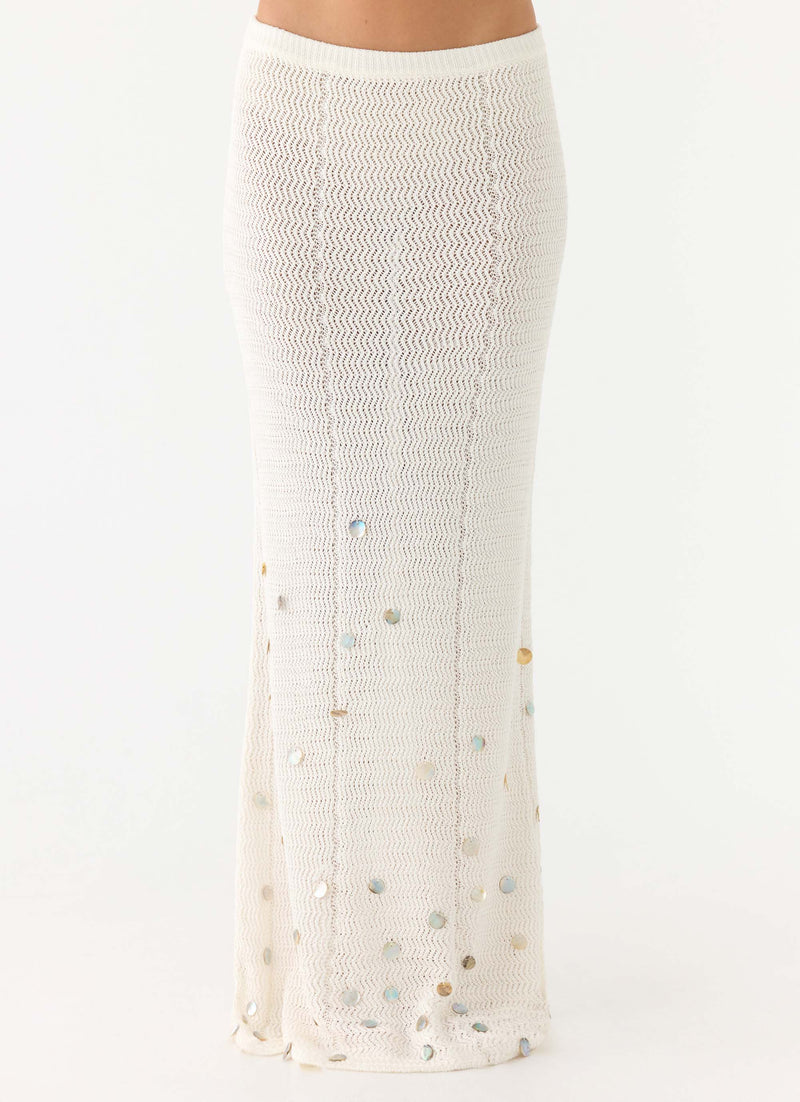 Adelaida Beaded Crochet Maxi Skirt - Ivory