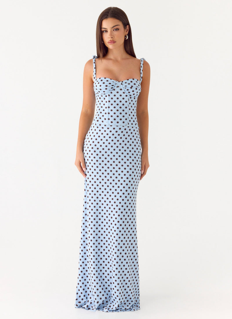 Akil Corset Maxi Dress - Blue Mocha Dot