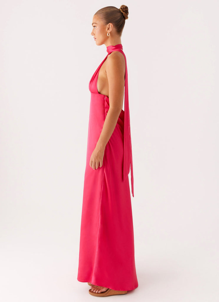 Alicia Satin Halter Maxi Dress - Fuchsia