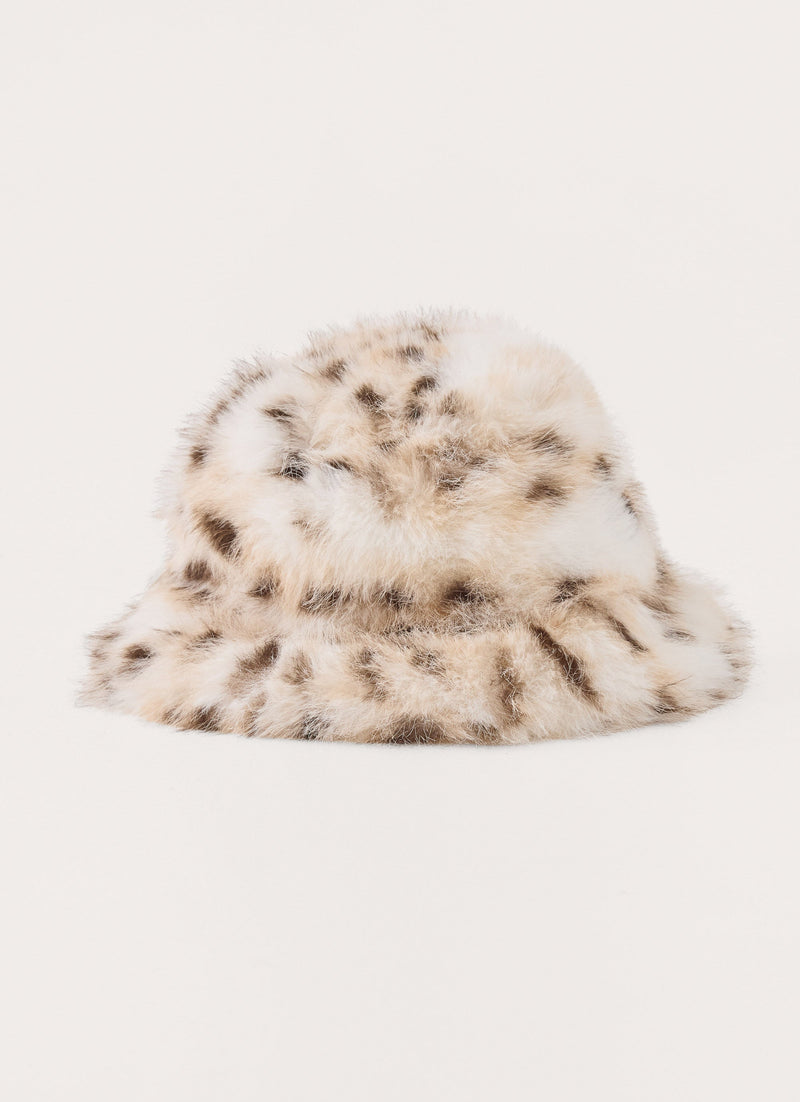 Alpine Leopard Faux Fur Hat - Snow leopard