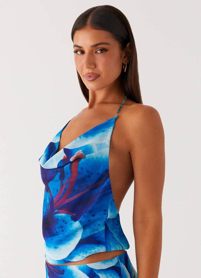 Another Life Halter Top - Turquoise Floral