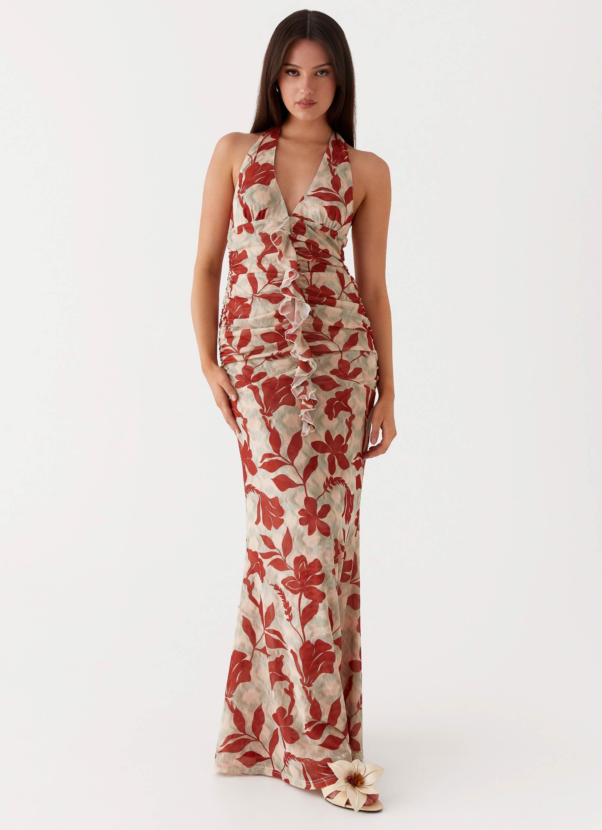 Floral halter maxi dresses best sale