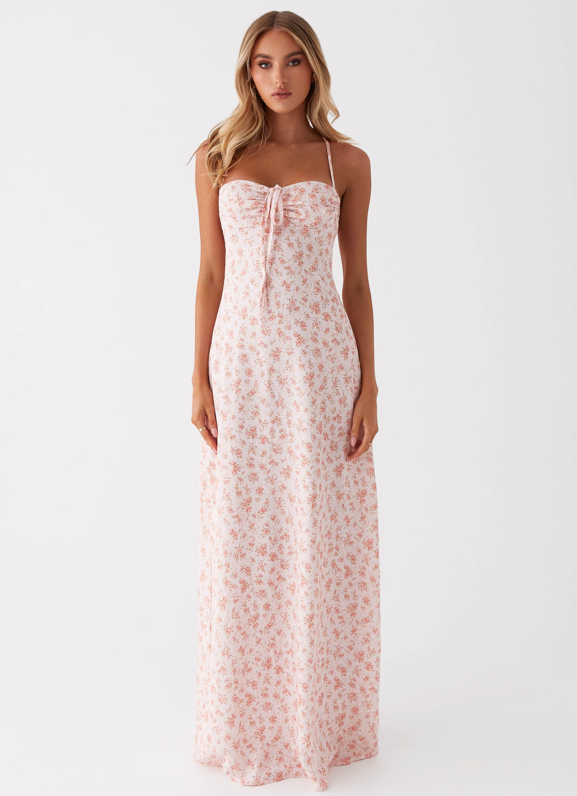 Aveline Bustier Maxi Dress Pink Ditsy Floral