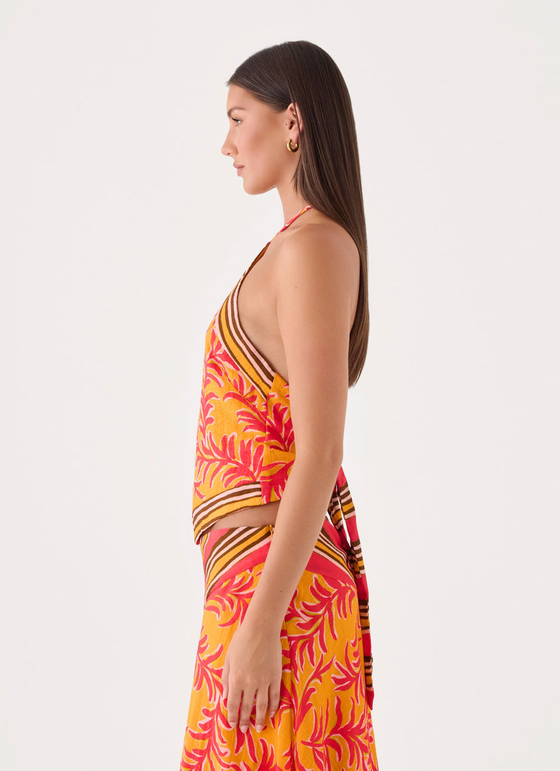 Cabana Crush Scarf Top - Saffron Palm Print