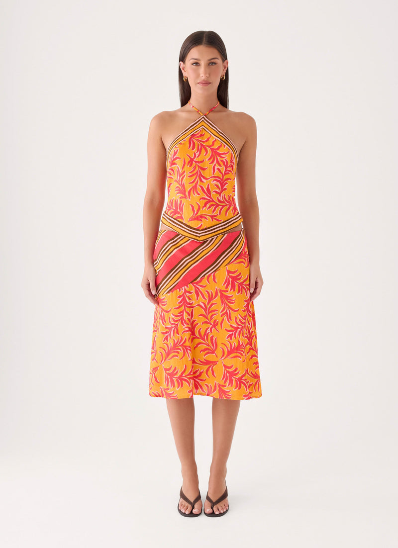 Cabana Crush Scarf Top - Saffron Palm Print