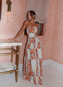 Carmel Maxi Dress - Orange Blue Floral