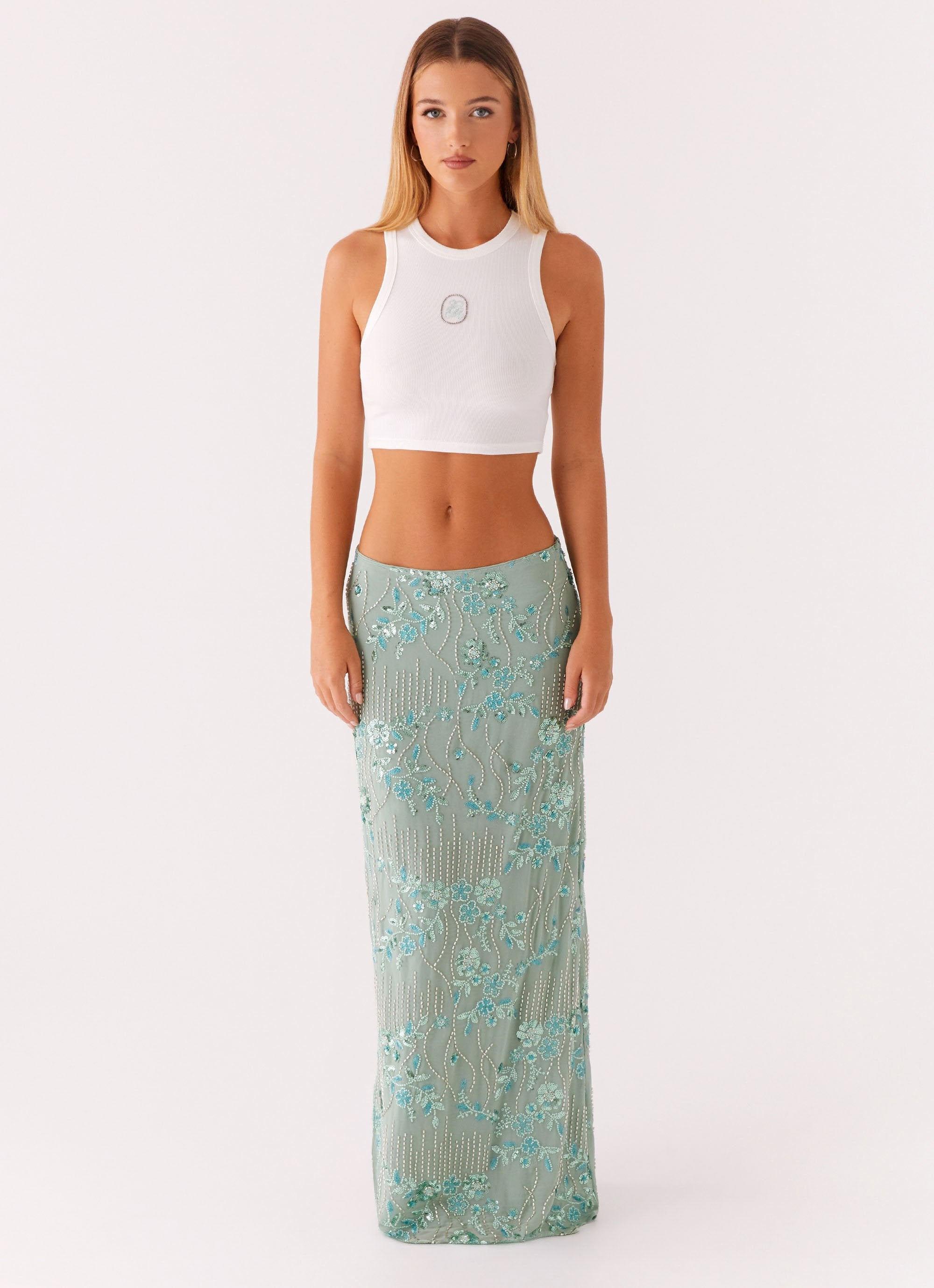 Corinna Low Rise Sequin Maxi Skirt - Mint – Peppermayo Canada