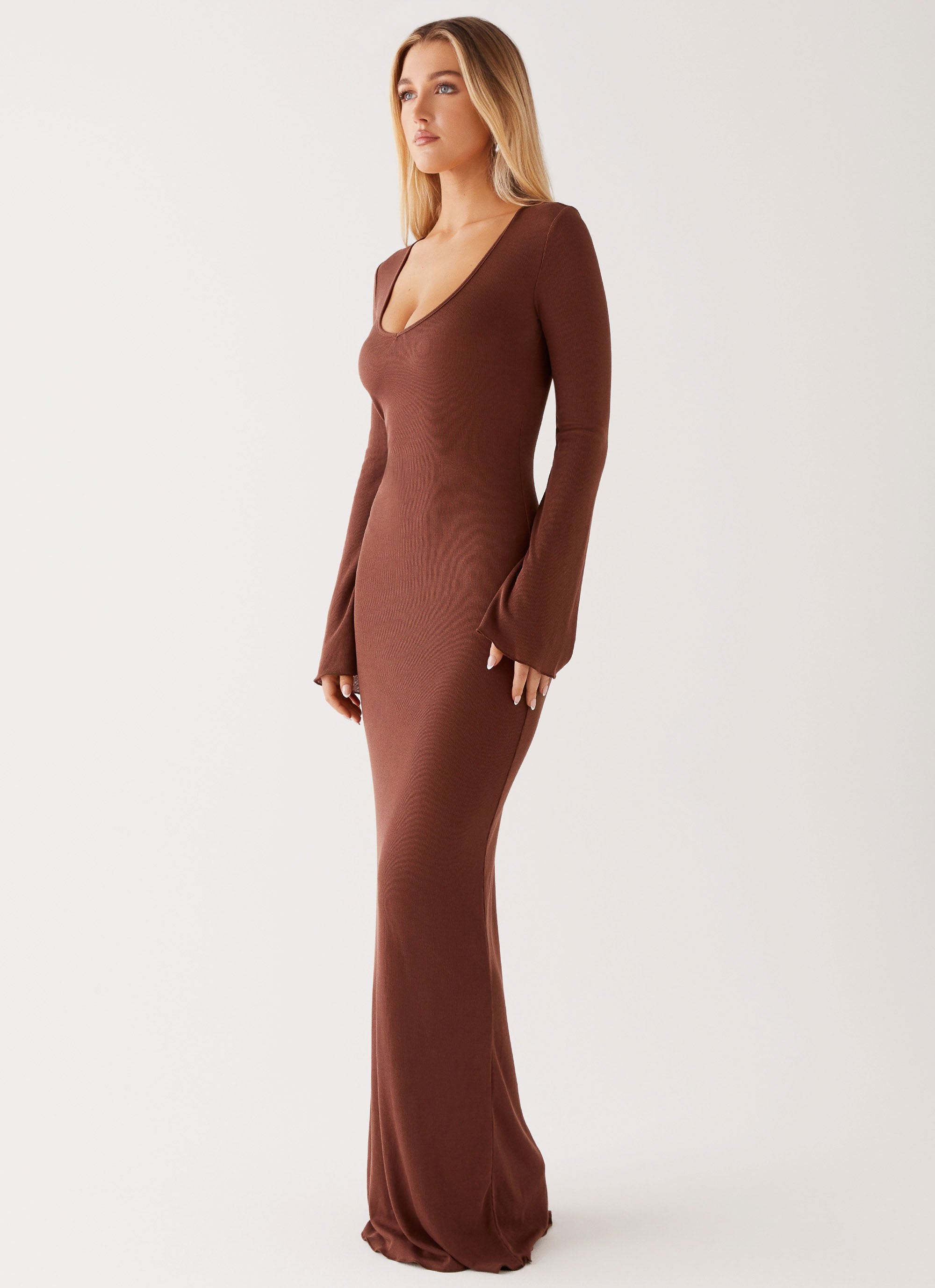 Cosy Days Long Sleeve Maxi Dress Brown Peppermayo Canada