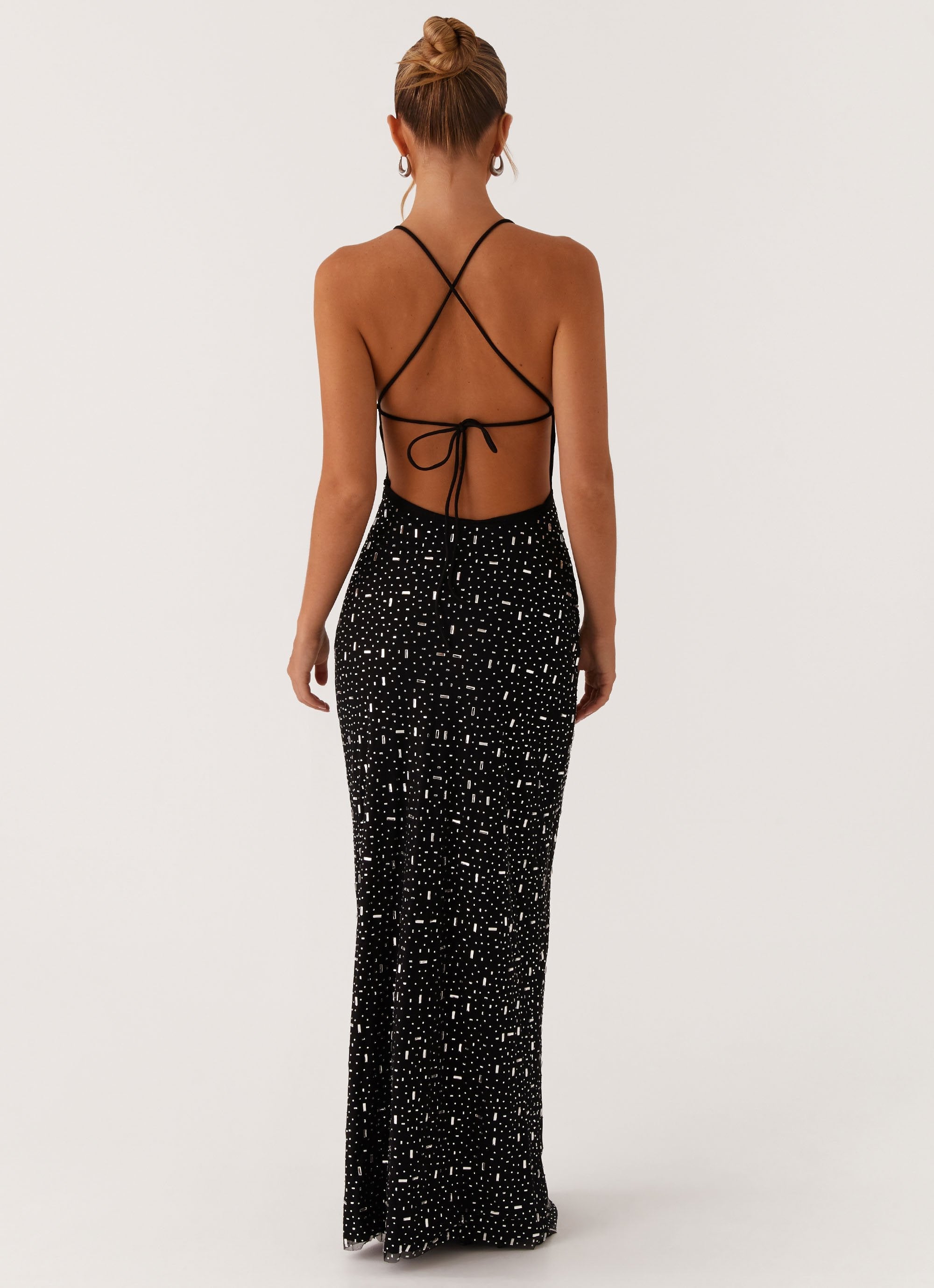 Cressida Rhinestone Mesh Maxi Dress Black