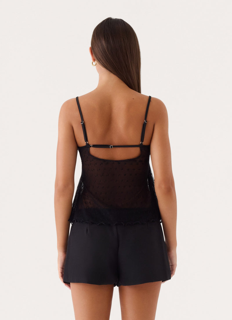 Elsie Mesh Polka Dot Top - Black