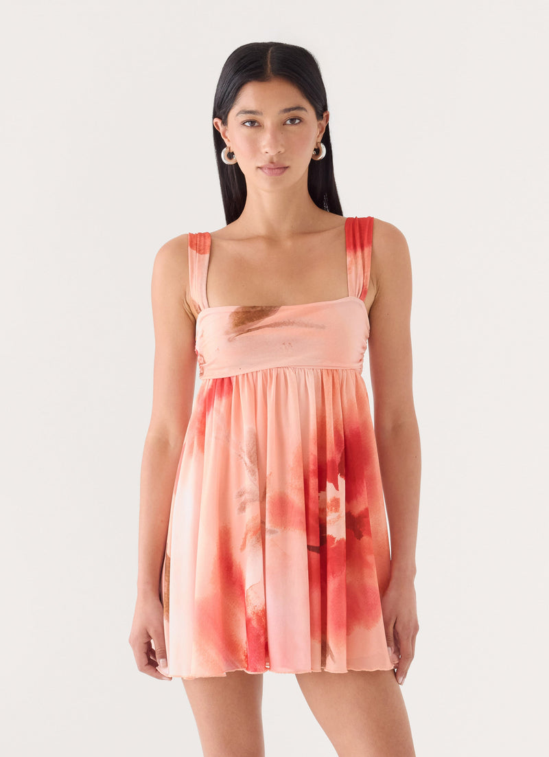 Elaria Flora Mini Dress - Peachy Floral Print