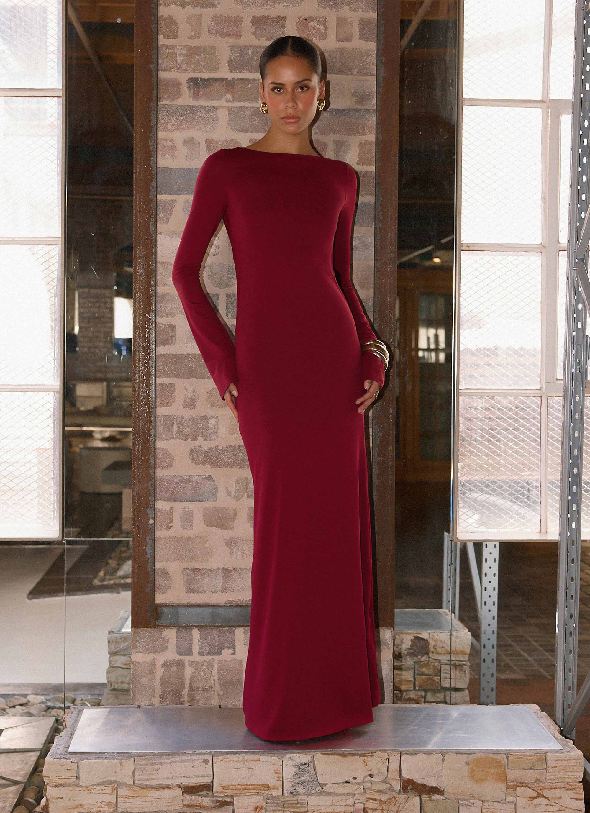Elmont Long Sleeve Maxi Dress - Dark Cherry Peppermayo Canada Elmont Long Sleeve Maxi Dress - Dark Cherry Peppermayo Canada