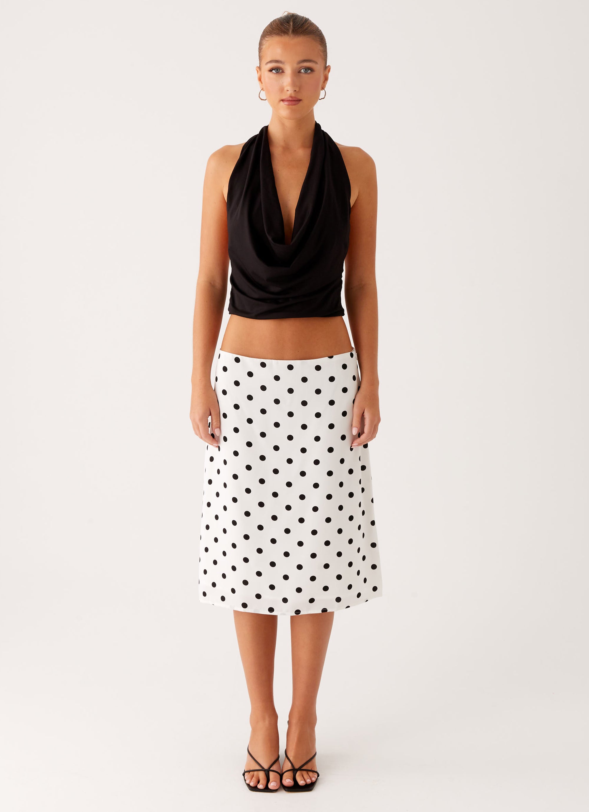 midi wrap skirt polka dot