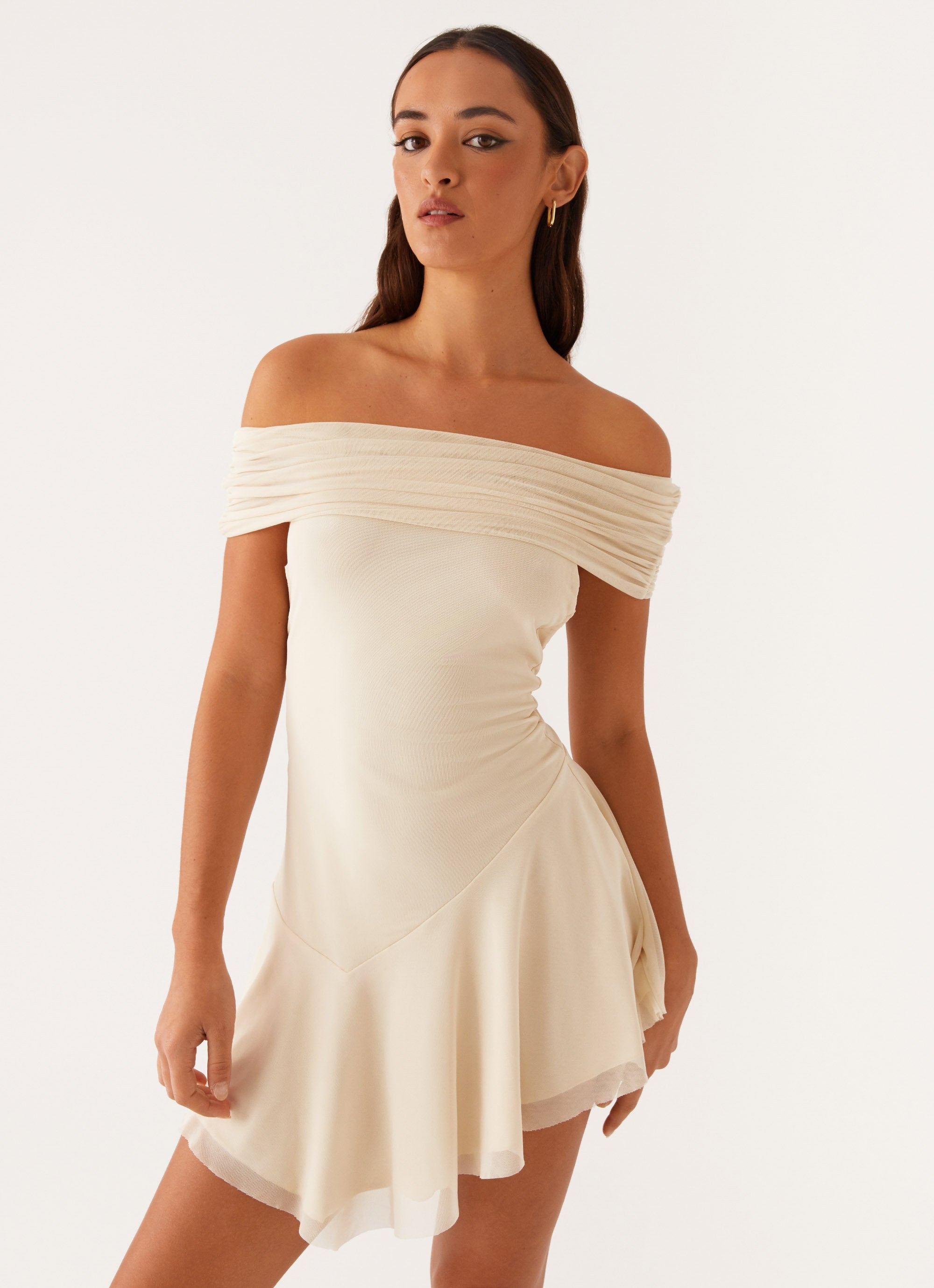 Finola Off Shoulder Mini Dress Pastel Yellow
