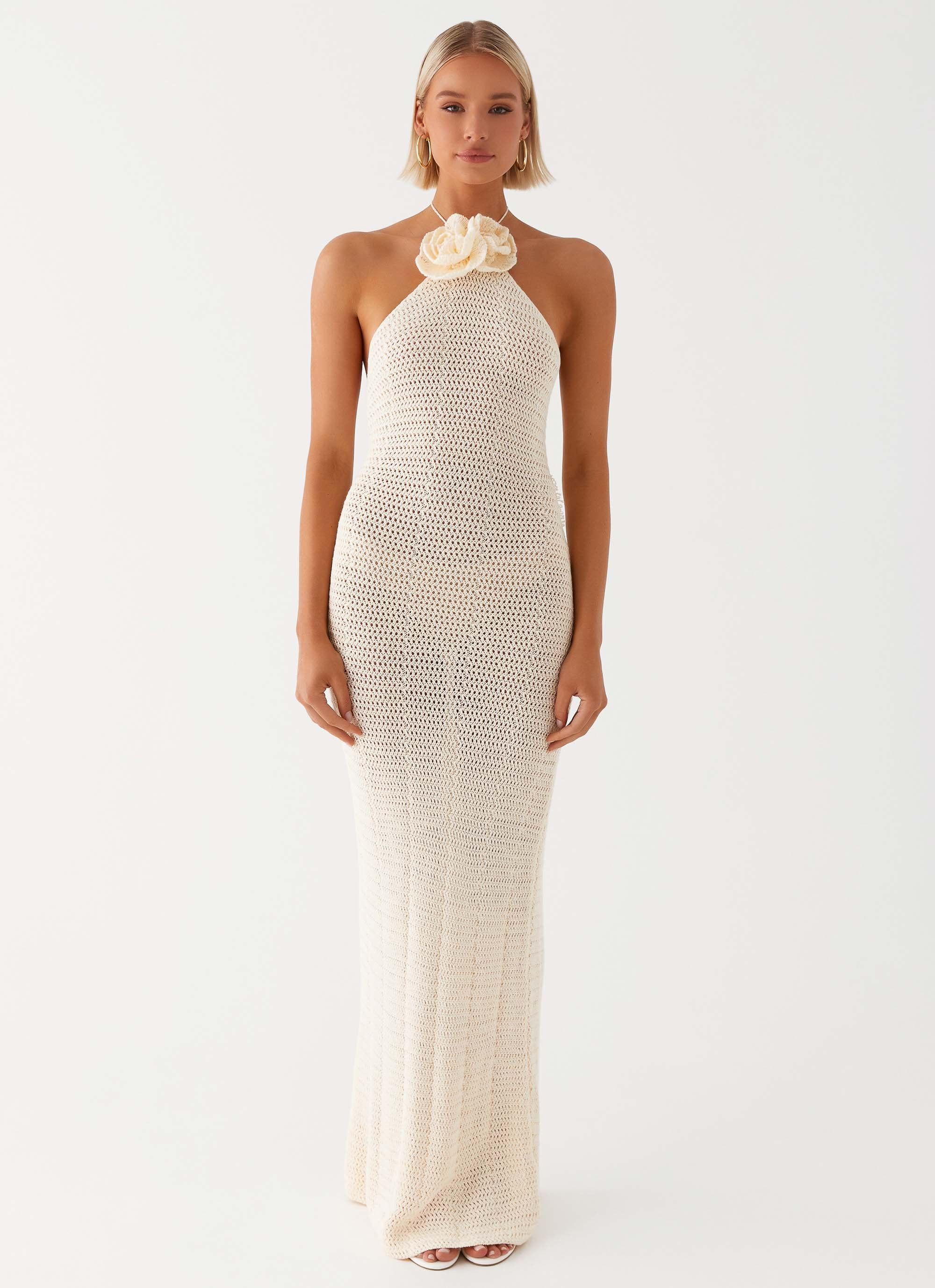 Gia Rose Halter Neck Maxi Dress Ivory