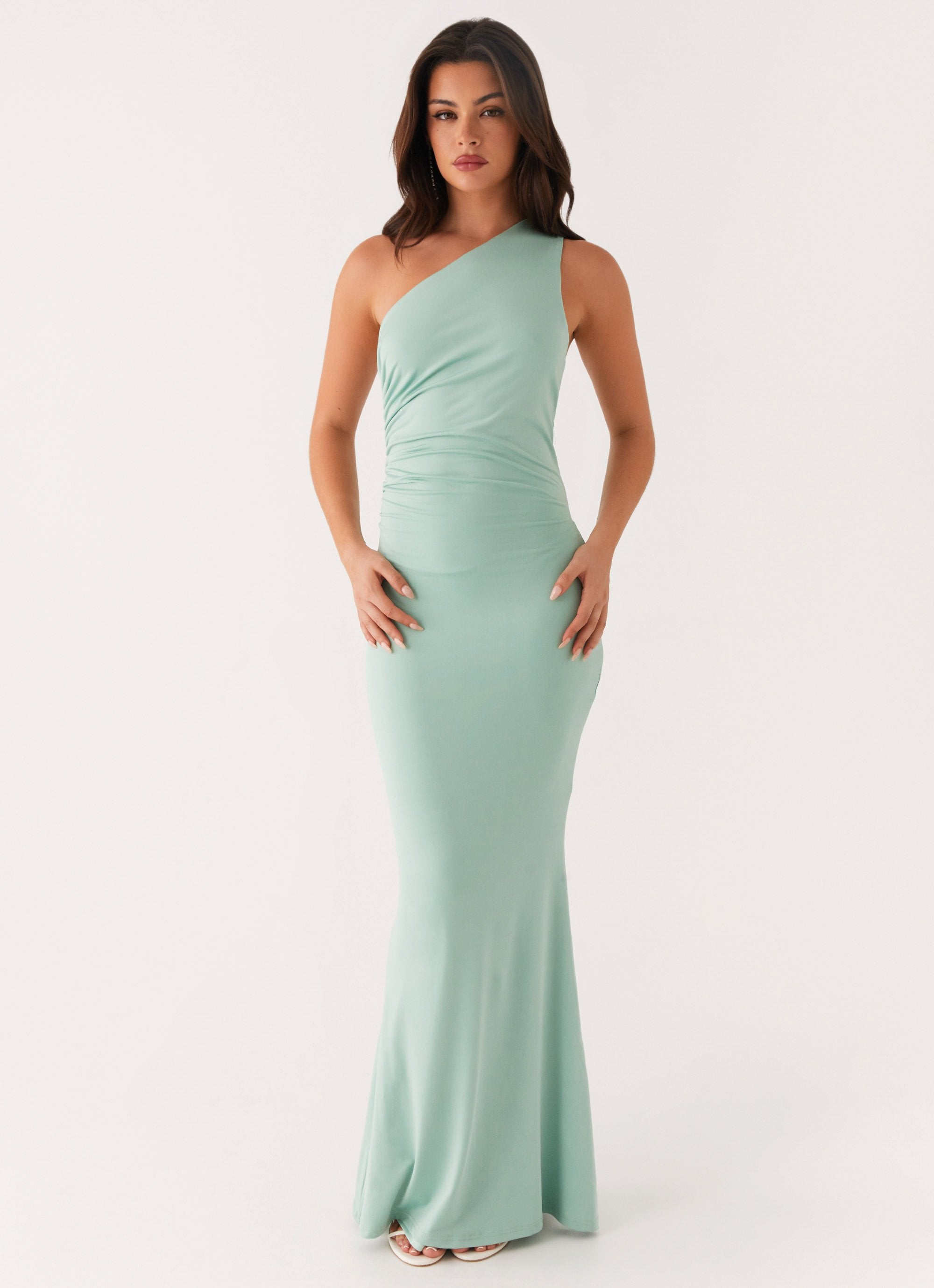 mint green one shoulder dress Mint Green One-Shoulder Sequin Dress Feather Dress