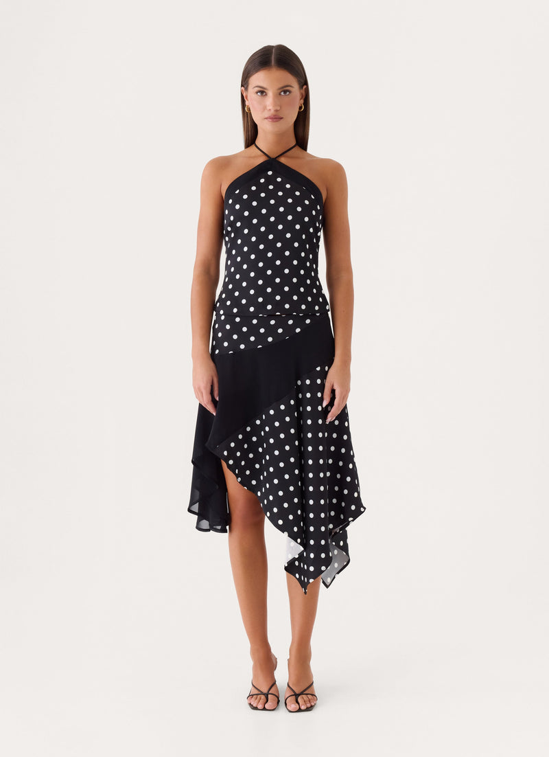 Klose Midi Skirt - Black Polka Dot