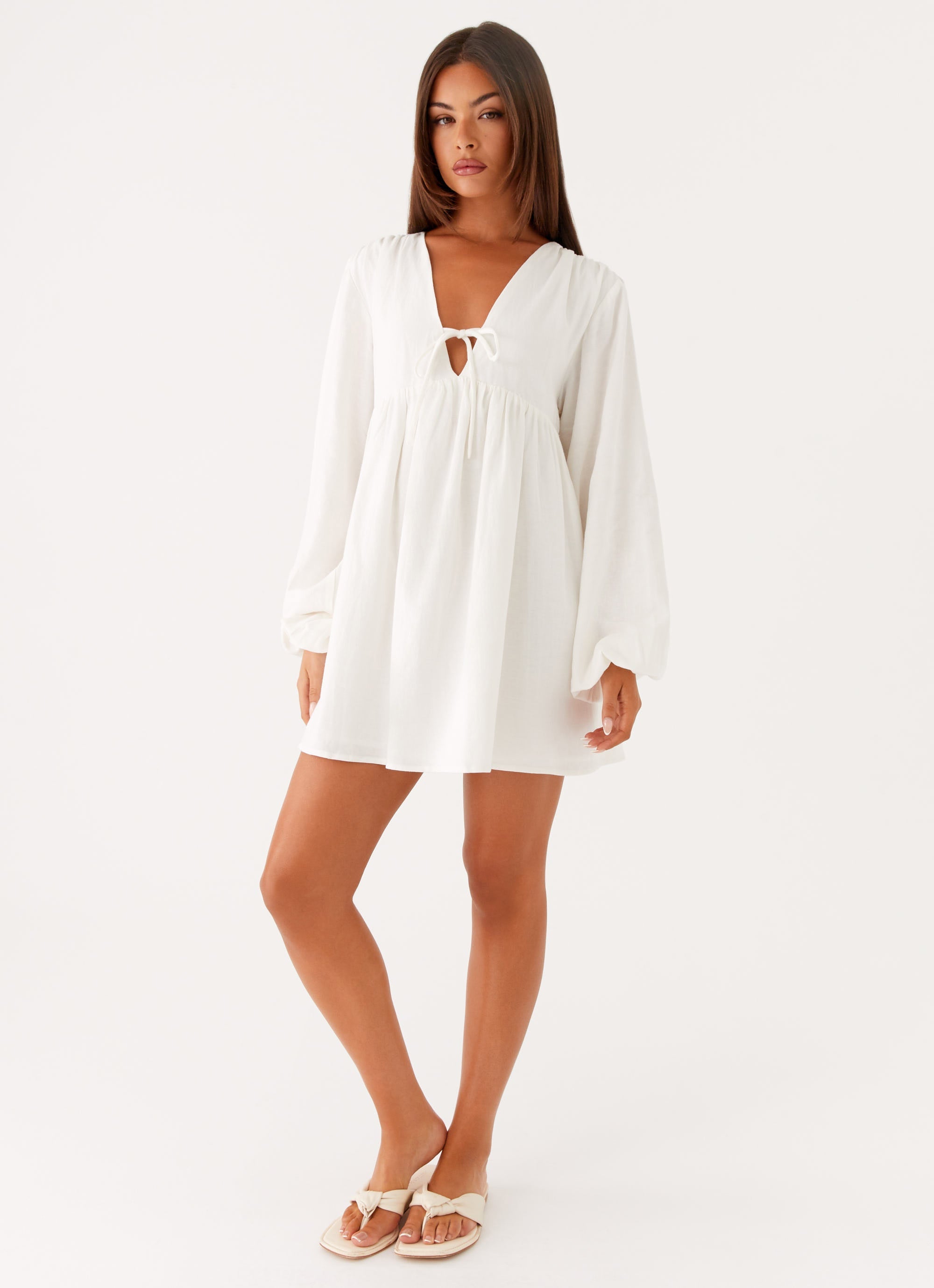 Kennie Linen Mini Dress - White Peppermayo Canada Kennie Linen Mini Dress - White Peppermayo Canada