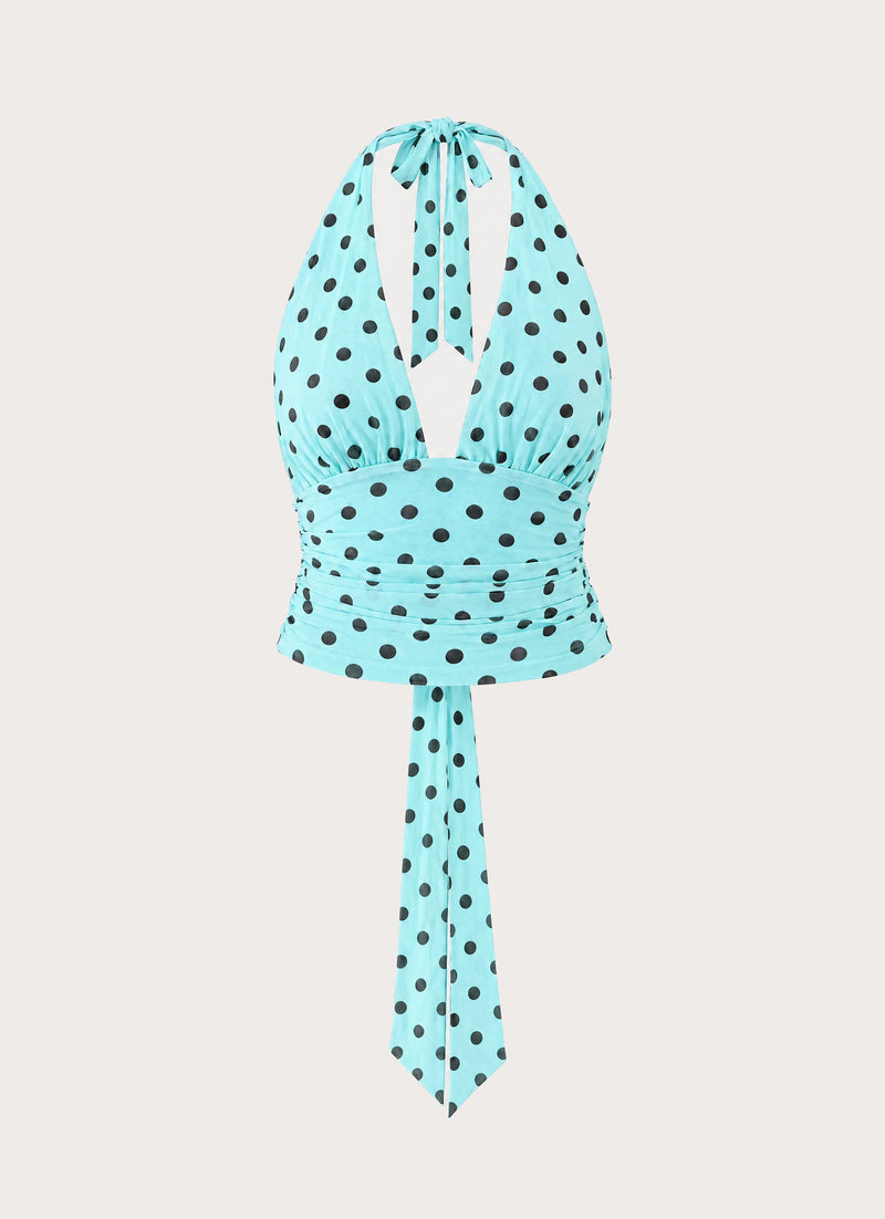 Kerrie Halter Top - Aqua Polka Dot