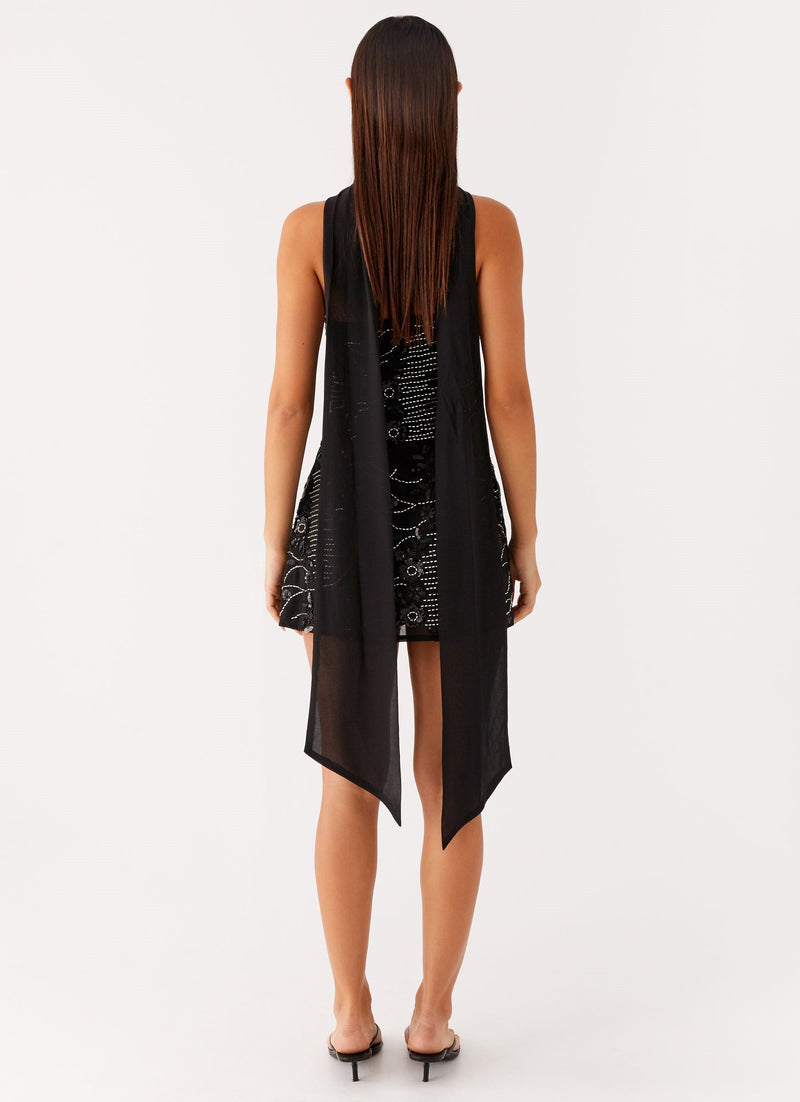 Kiesha Strapless Scarf Mini Dress - Black