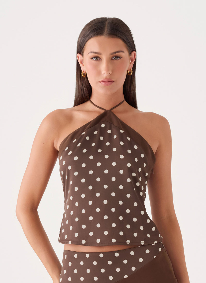 Klose Top - Brown Polka Dot