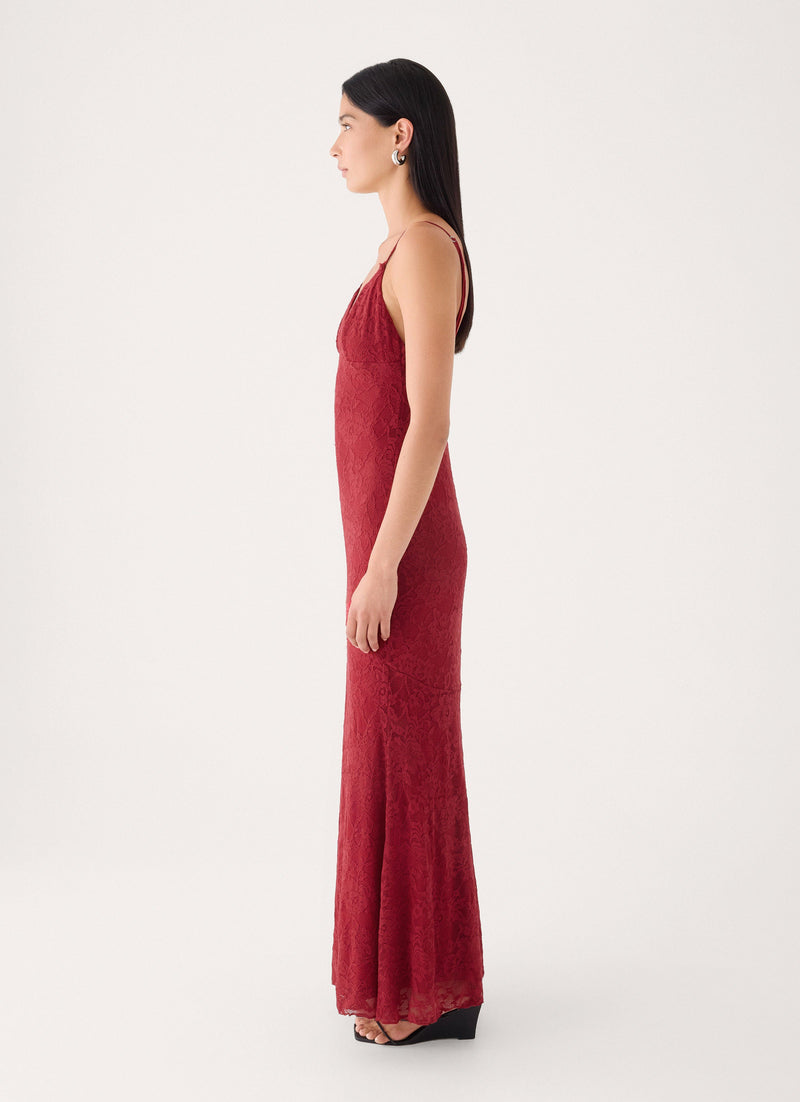 Lacey Dream Lace Maxi Dress - Fire Red