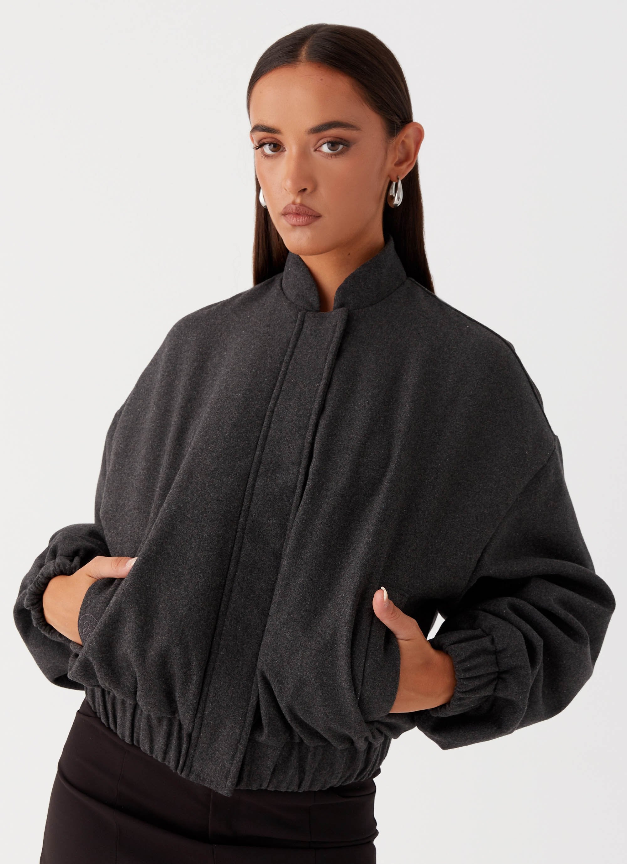 Lorelei Oversized Bomber Jacket - Charcoal – Peppermayo Canada