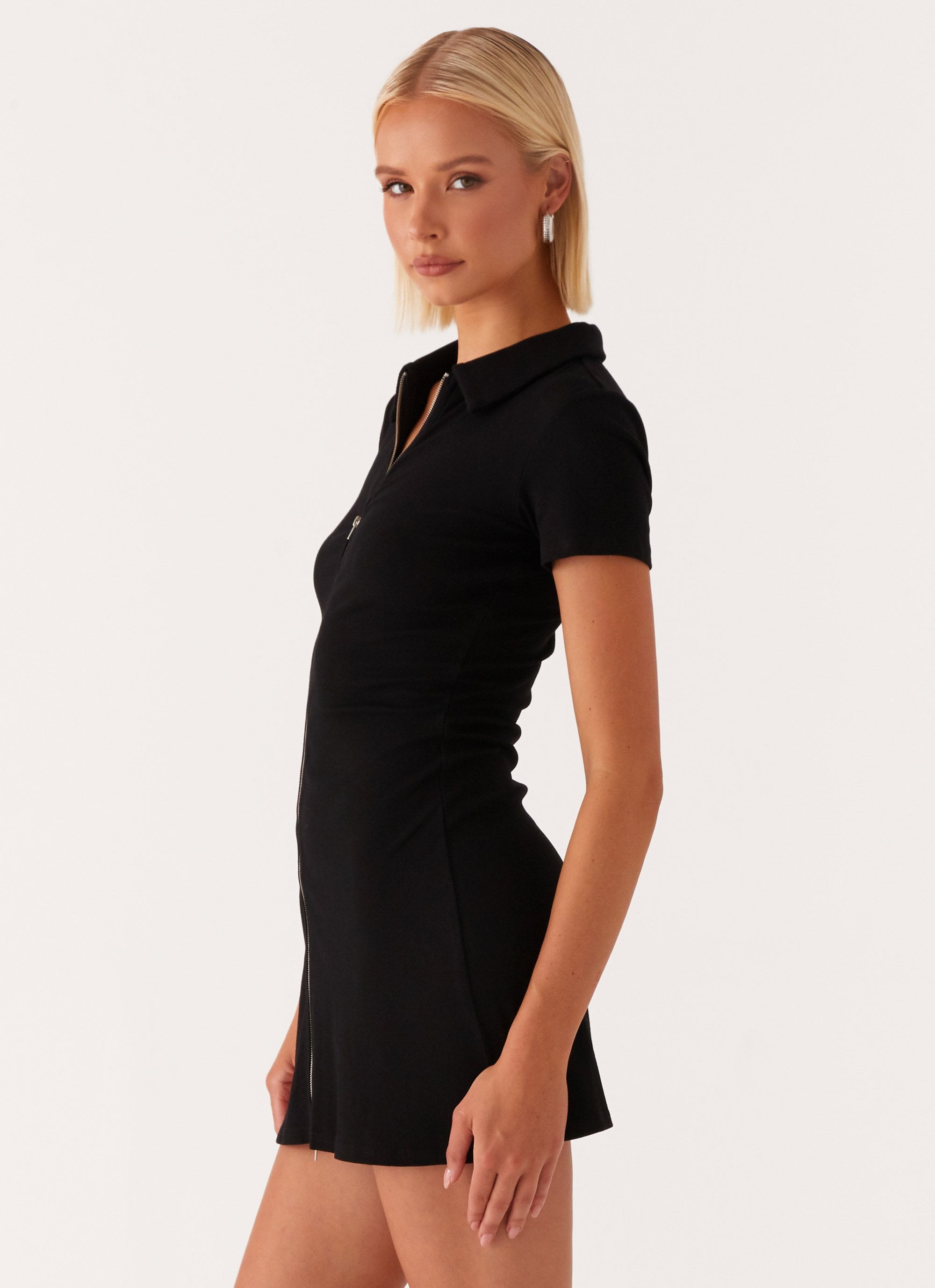 Matter Of Time Zip Front Mini Dress - Black – Peppermayo Canada