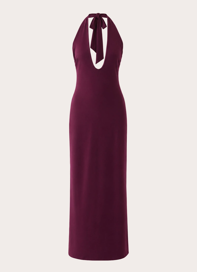 Midnight Kiss Jersey Halter Dress - Eggplant