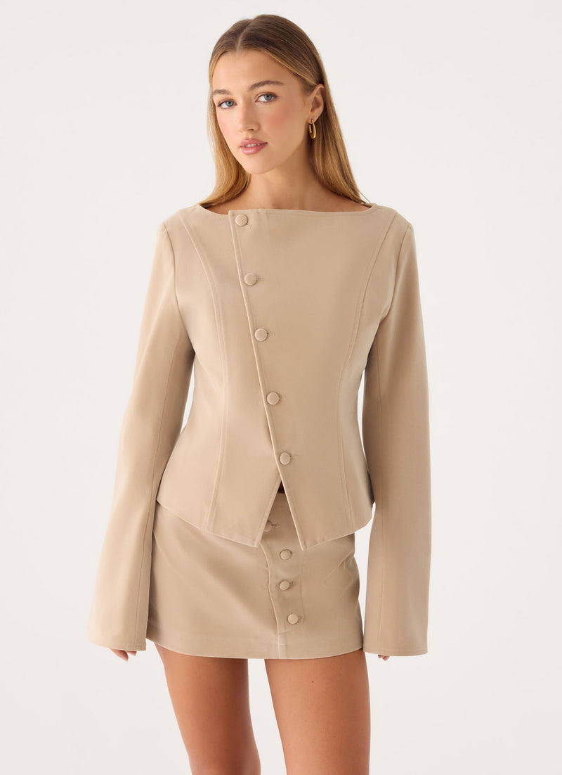 Milae Faux Suede Asymmetrical Jacket - Beige