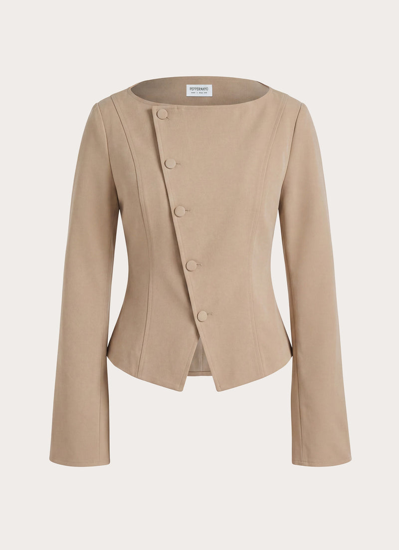 Milae Faux Suede Asymmetrical Jacket - Beige