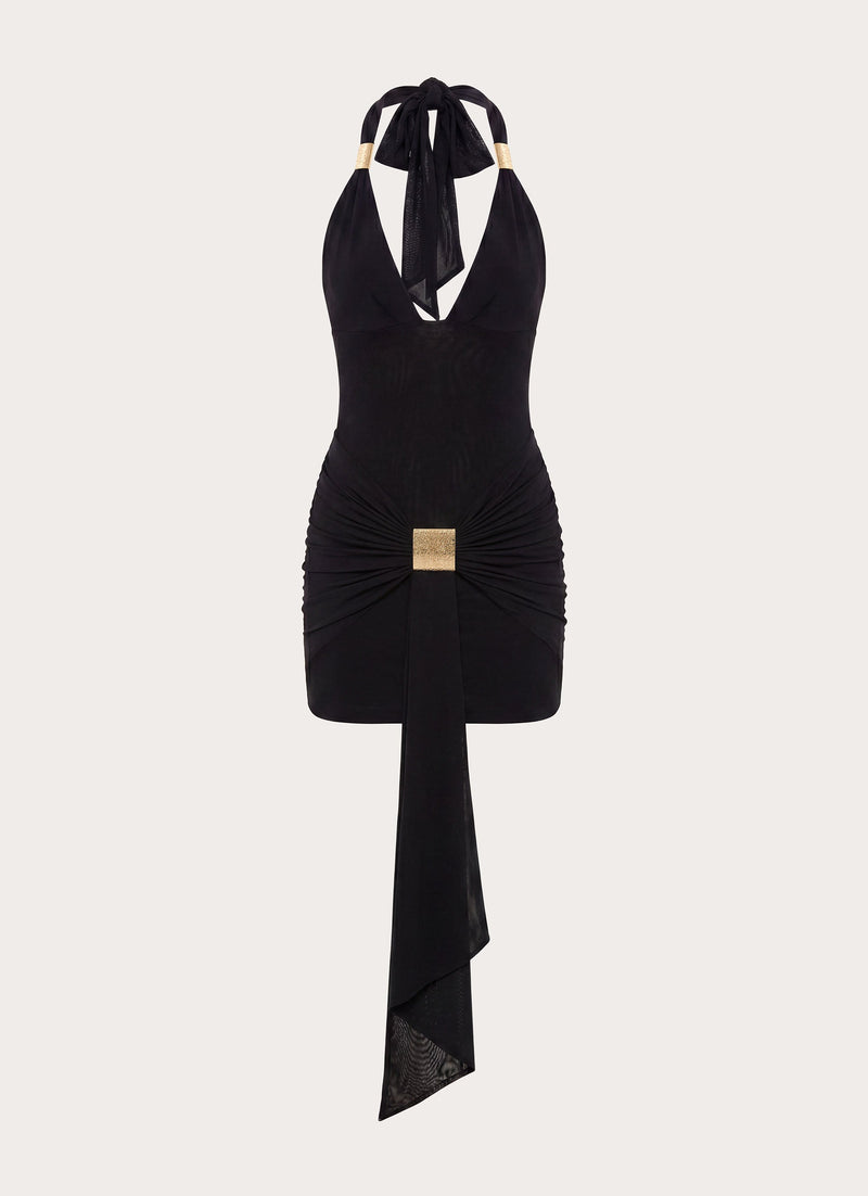 Miyah Halter Hardware Mini Dress - Black