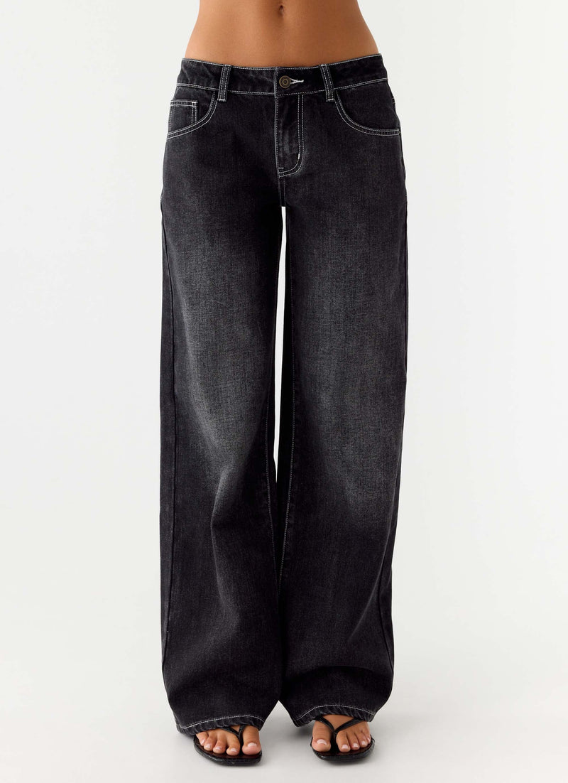 Nathan Super Low Rise Denim Jeans - Washed Black