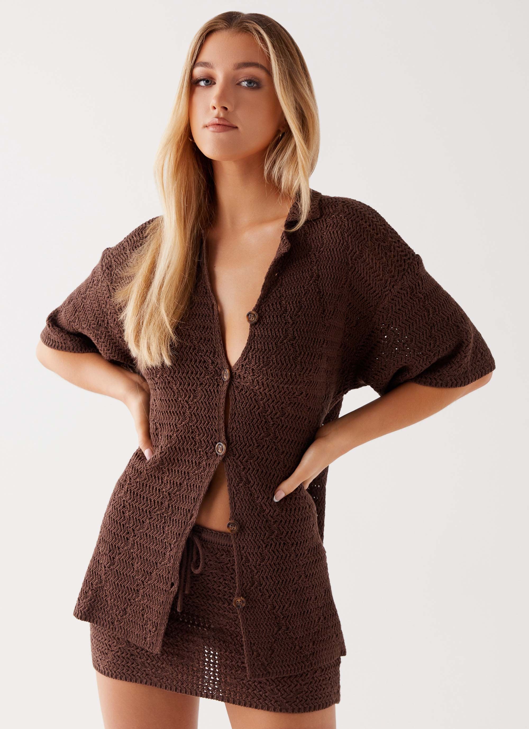 Nylah Oversized Crochet Shirt - Chocolate – Peppermayo Canada