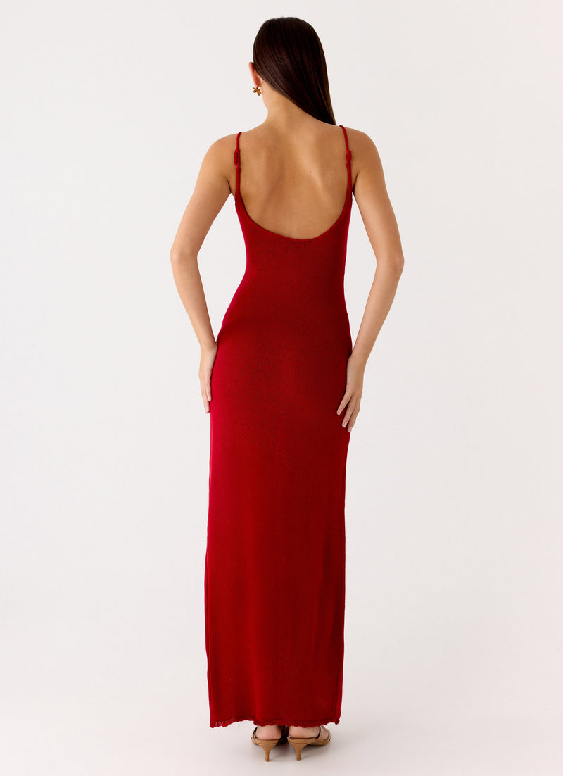 Palm Breeze Flower Crochet Maxi Dress - Burnt Red