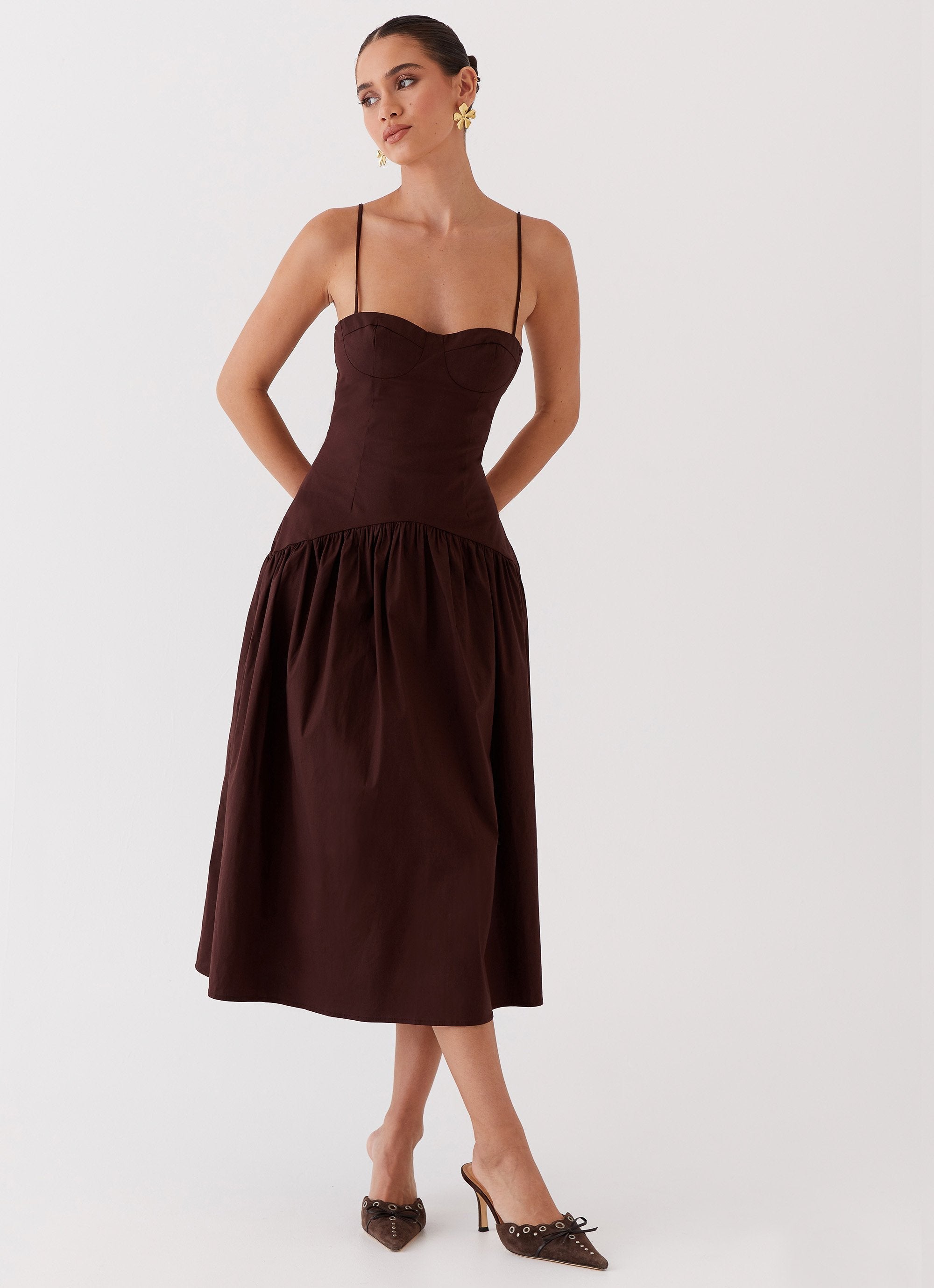 Yvette Corset Midi Dress Chocolate