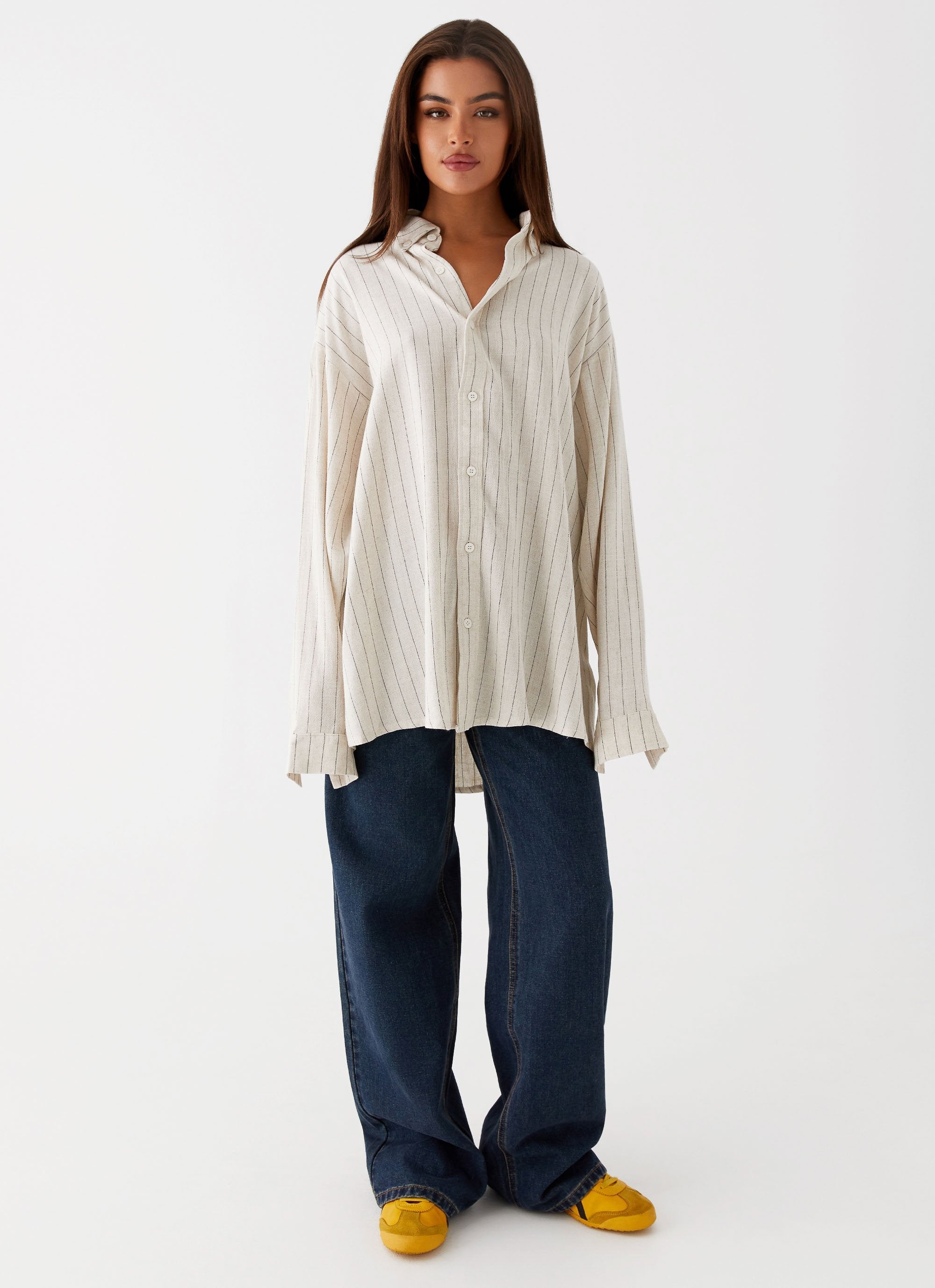 Lockie Oversized Linen Shirt - Oat Pinstripe – Peppermayo Canada