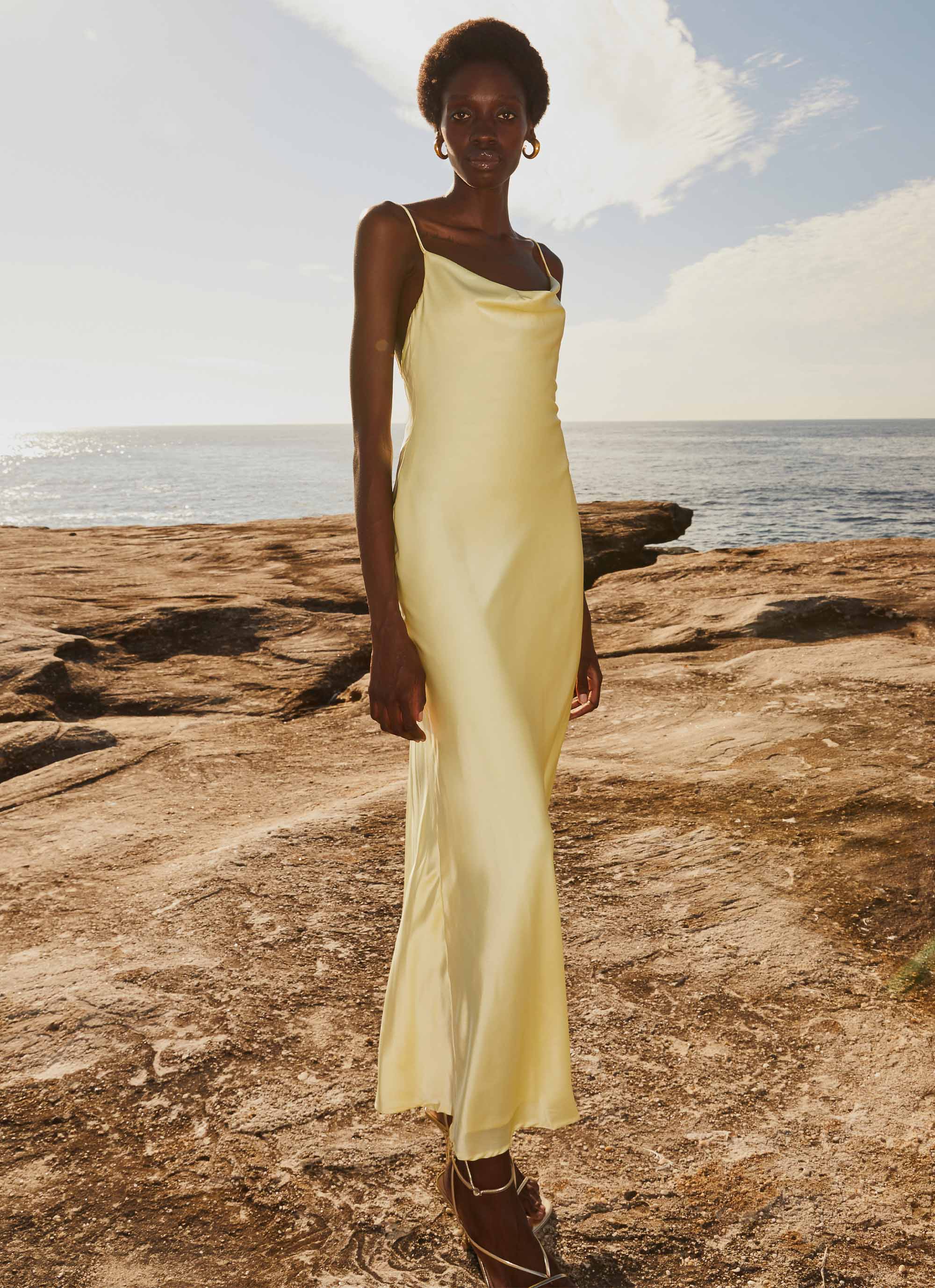pale yellow satin maxi dress Rosaline Strapless Satin Maxi Dress (Light Yellow) Small