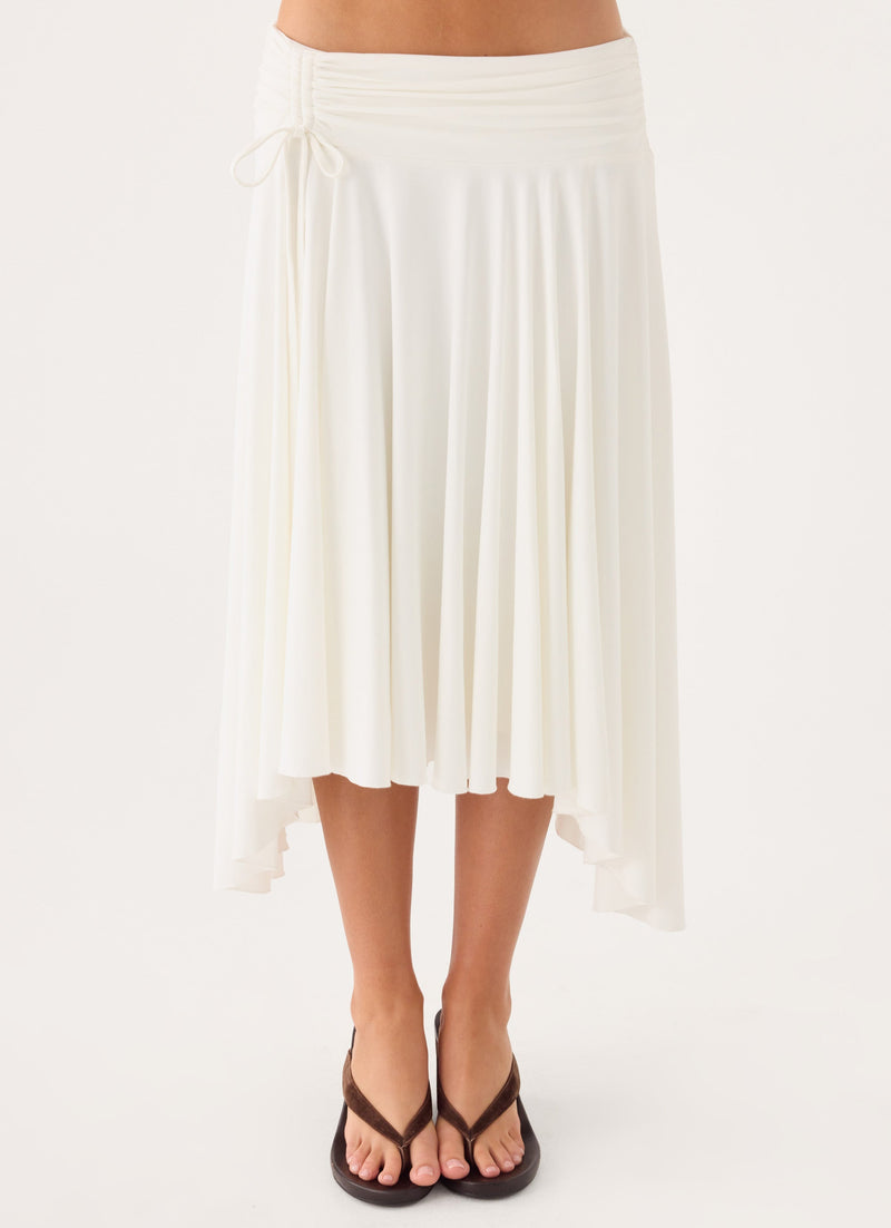 Perrie Asymmetrical Midi Skirt - Cloud Dancer