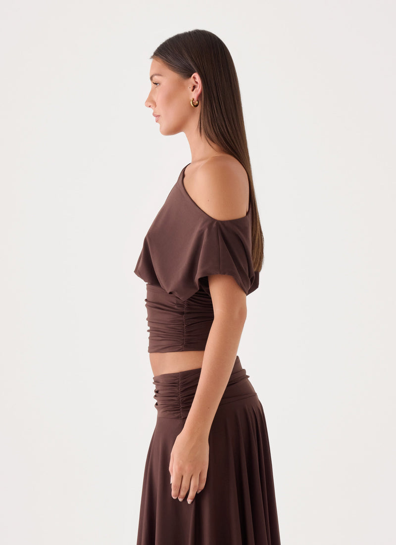 Perrie Asymmetrical Top - Chocolate