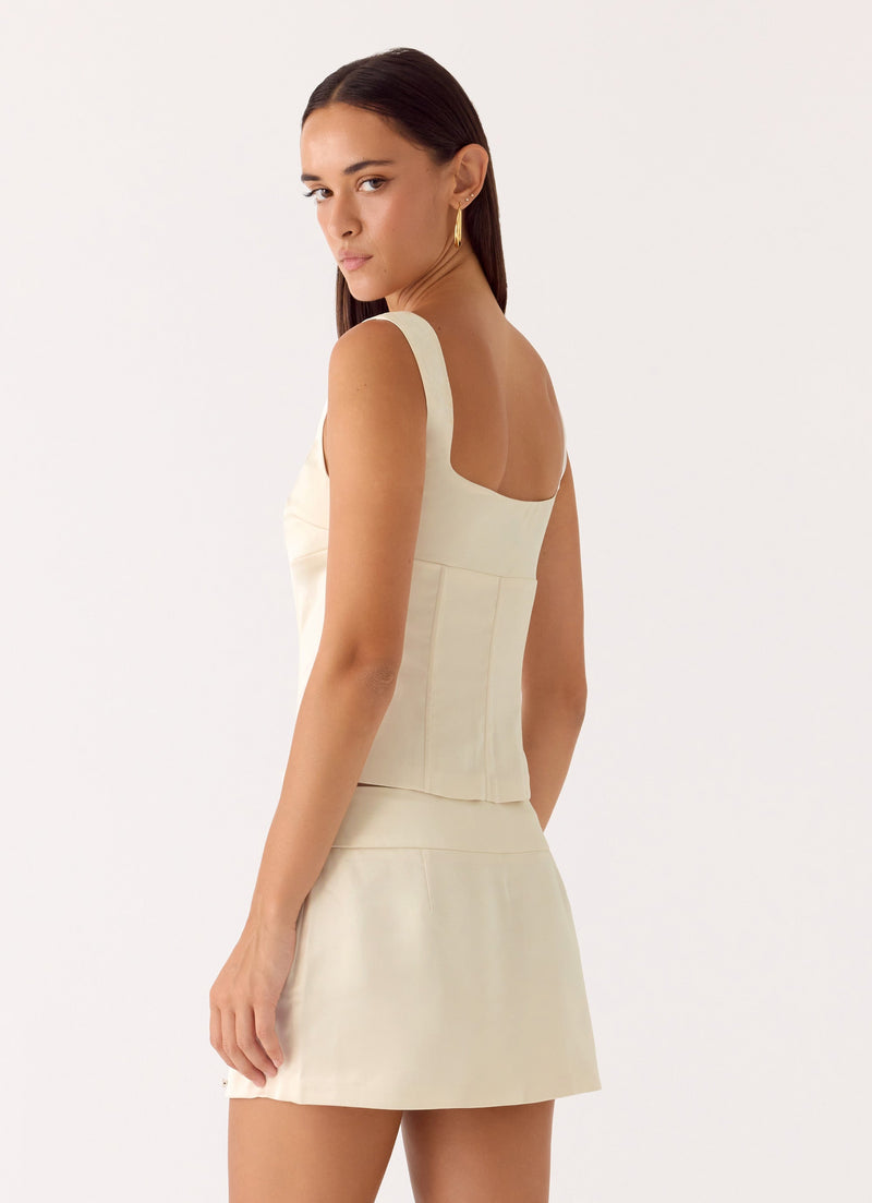 Posy Satin Top - Ivory