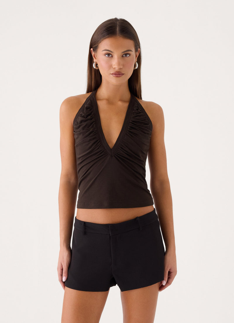 Raffita Ruched Halter Top - Chocolate