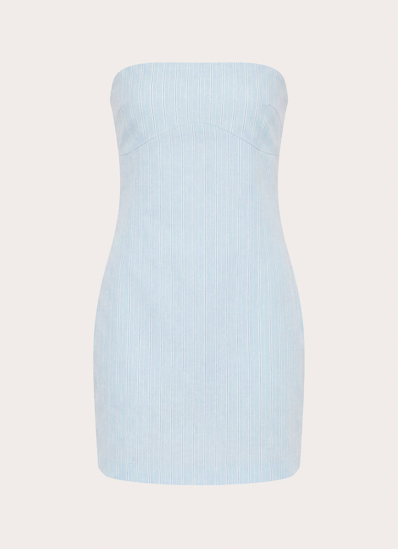 Reinna Cotton Strapless Mini Dress - Baby Blue Stripe