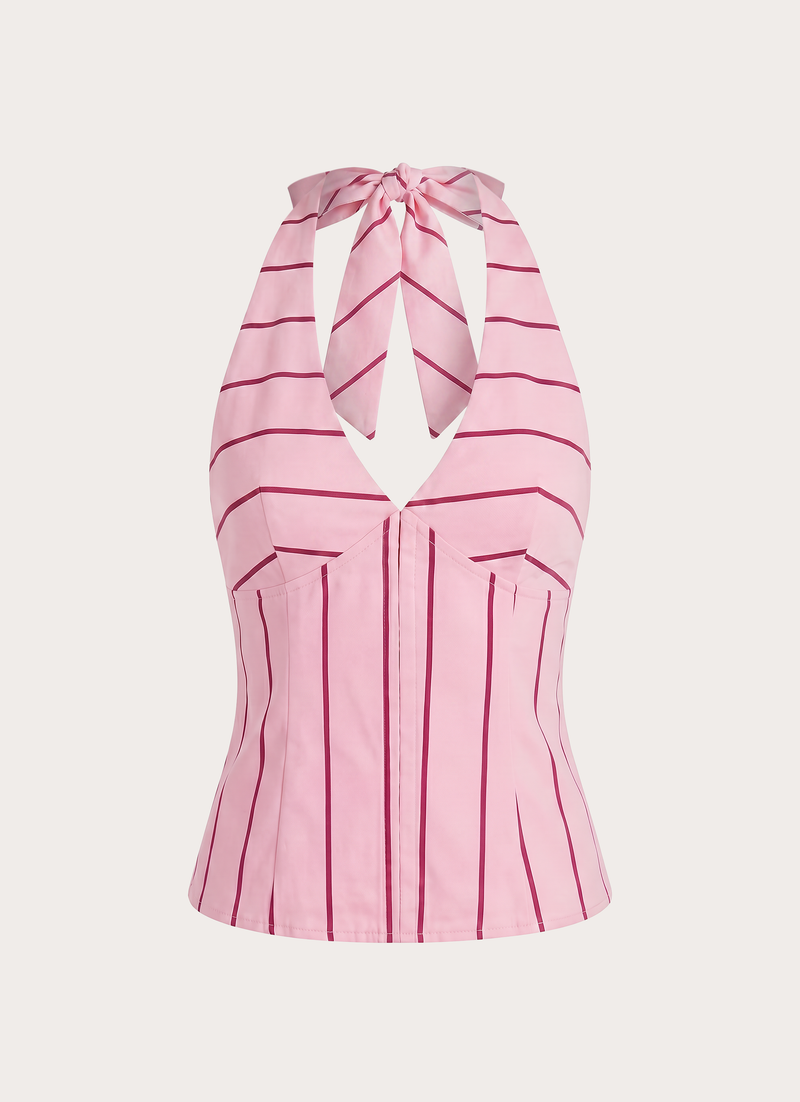 Rhydan Halter Top - Strawberry Stripe