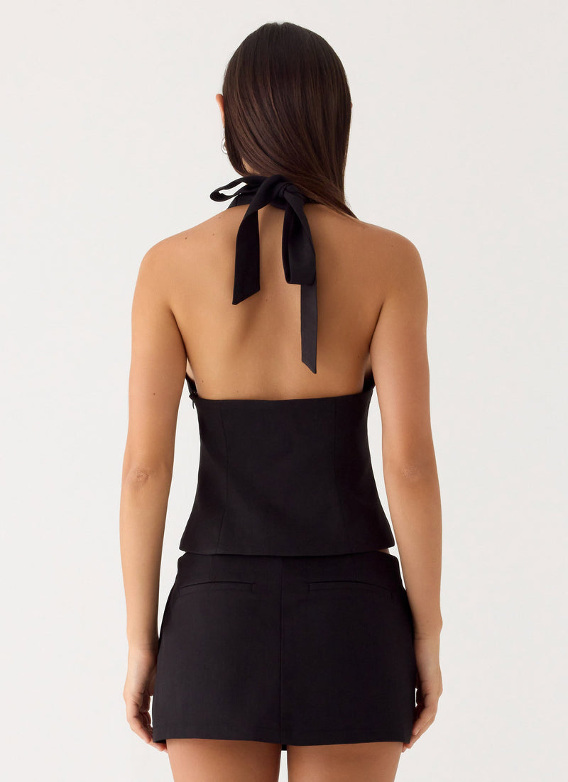 Rushing Around Halter Top - Black