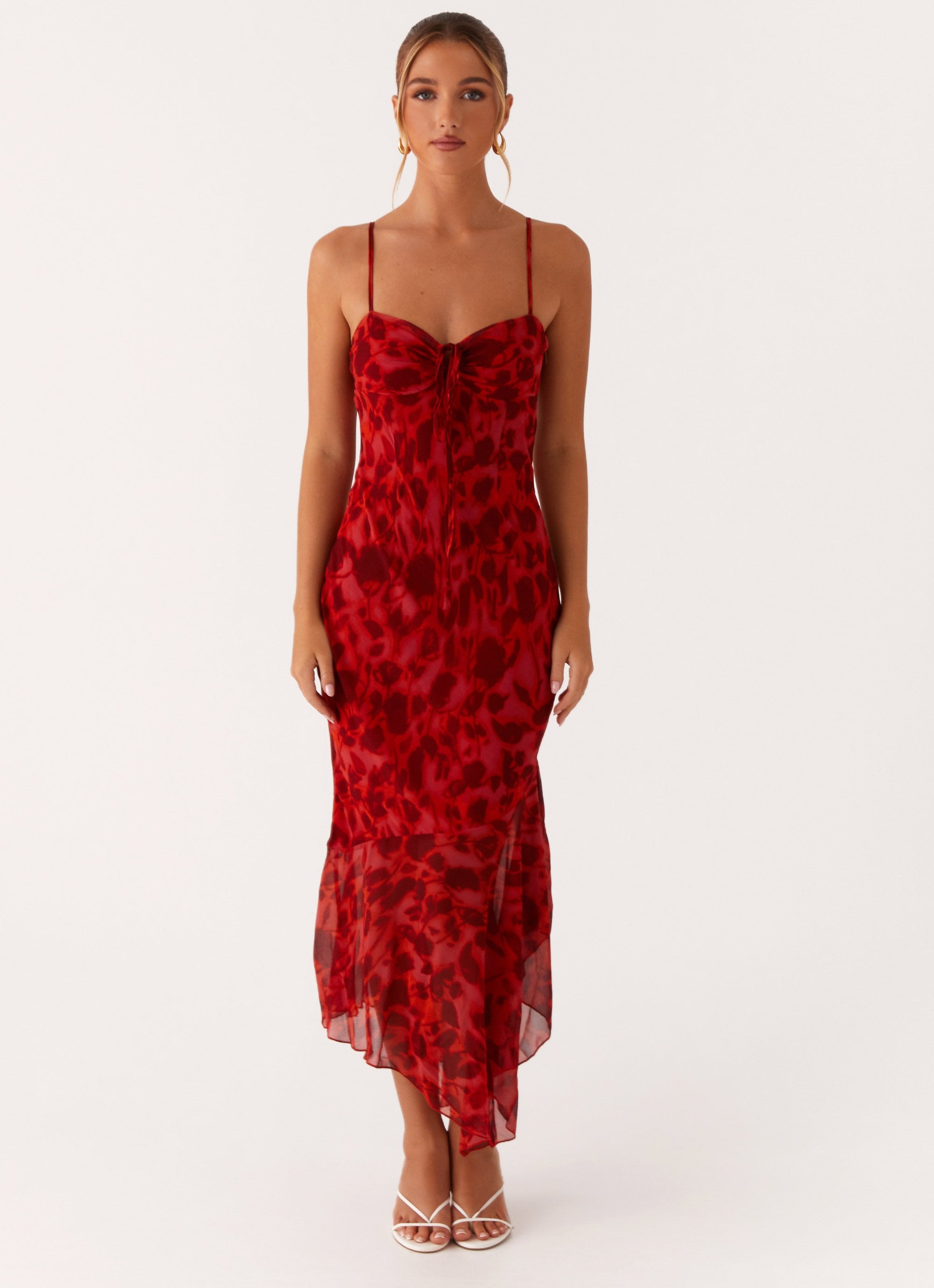 Sally Midi Dress - Deep Red Floral Sally Midi Dress - Deep Red Floral