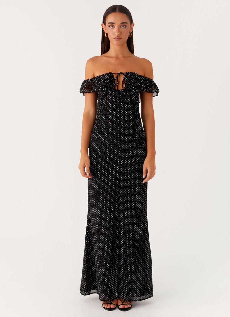 Scarlet Cherry Maxi Dress - Black Polka Dot