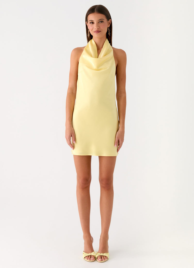 Soft Focus Cowl Neck Mini Dress - Yellow