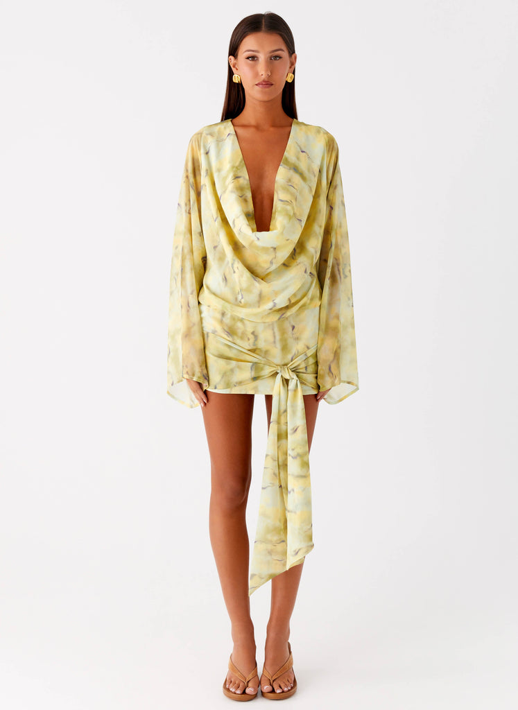 Sorrel Long Sleeve Mini Dress - Yellow Tie Dye
